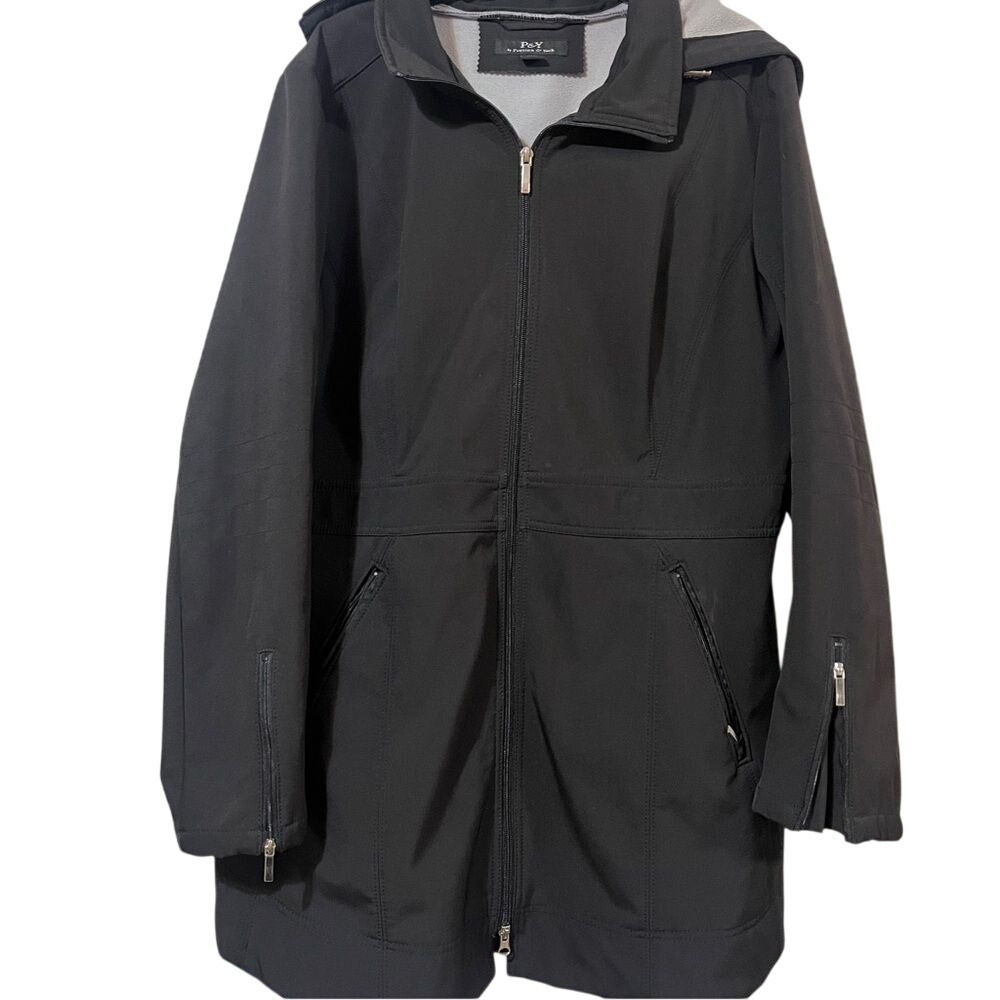 Preston & York All Weather Women's XL Black Hooded Full Zipper Front Coat